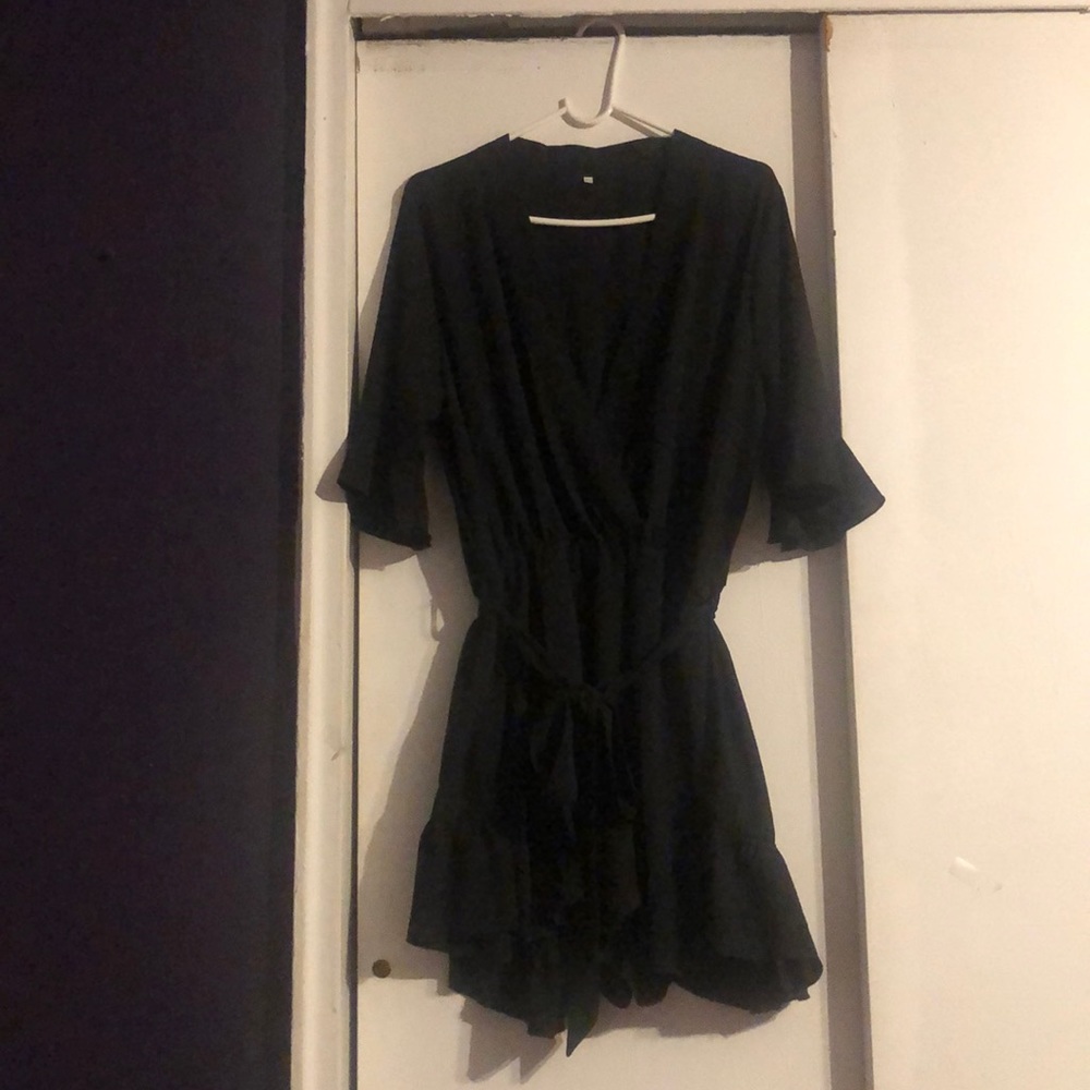 Black deep V-neck romper